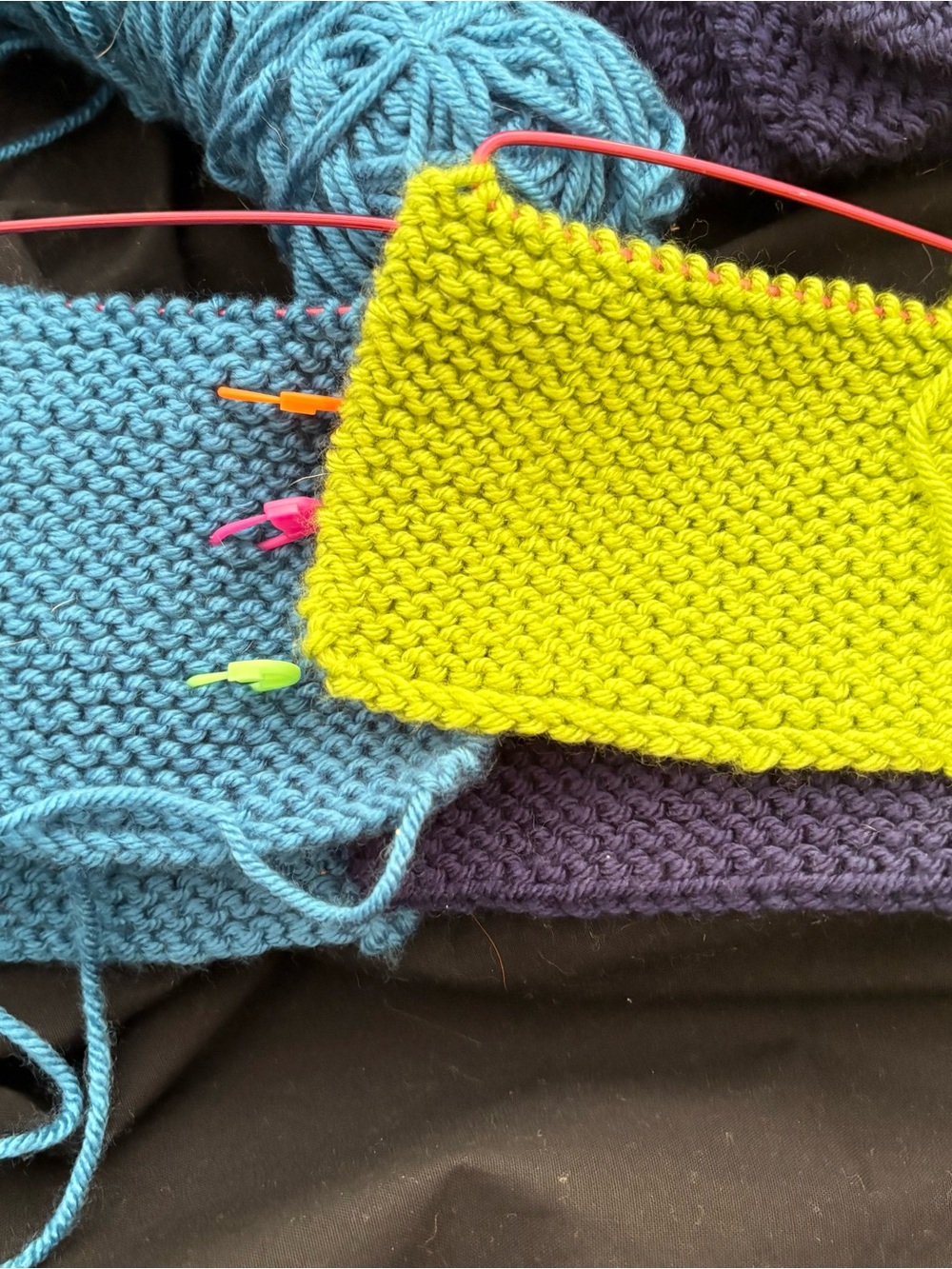 Yarn Patchwork Knitting Project Teal Dark Blue Lime Green Squares to be finished - Picture 12 of 12